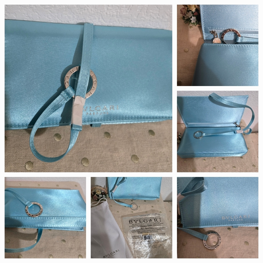 BVLGARI FARFUMS BLUE SATIN WOMEN'S  EVENT CLUTCH WRAP AROUND BAG